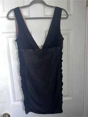 Black Deep V Ruched Side Dress